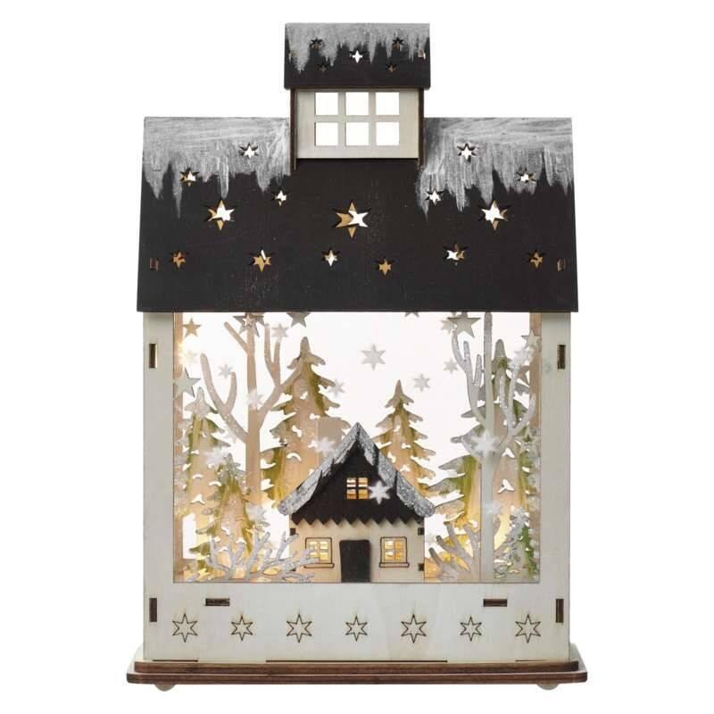 LED dekorace EMOS vánoční domek, 30cm, 2× AA, teplá bílá, časovač