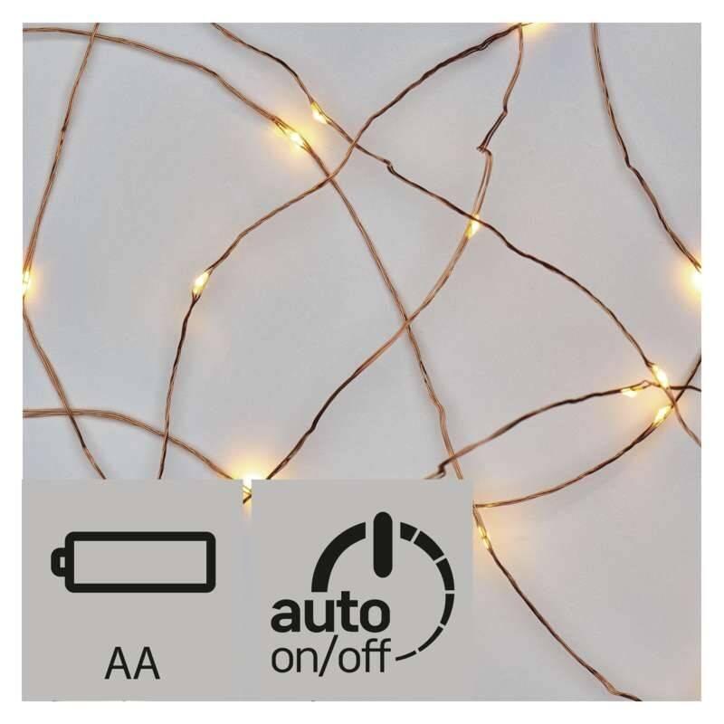 Vánoční osvětlení EMOS 10 LED, nano řetěz měděný,0,9m, 2x AA, teplá bílá, časovač