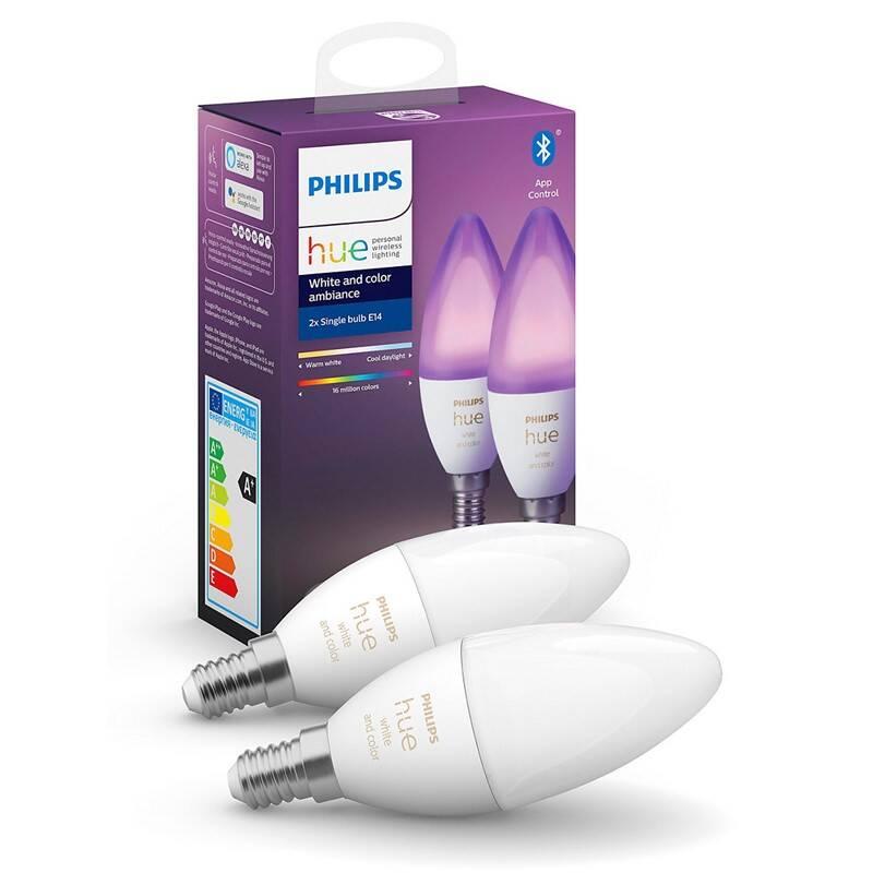 Žárovka LED Philips Hue Bluetooth, 6W, E14, White and Color Ambiance, 2ks