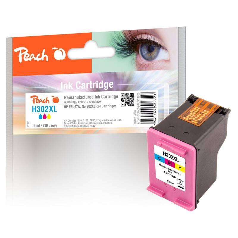 Inkoustová náplň Peach HP No. 302 XL, CMY, kompatibilní