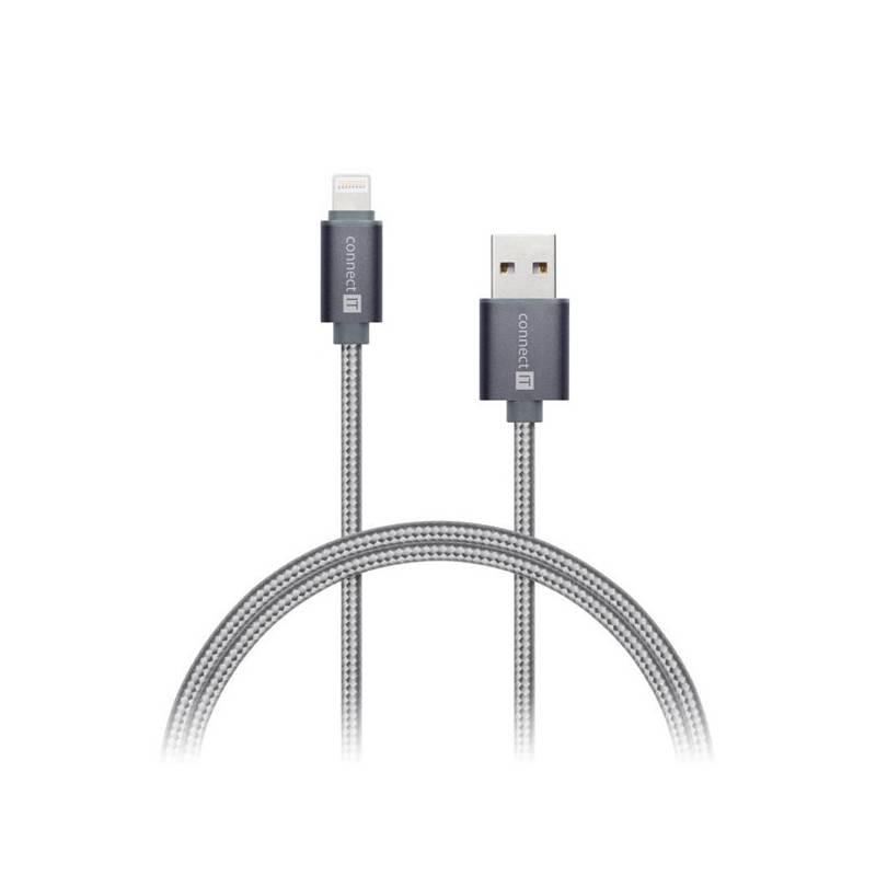 Kabel Connect IT Wirez Premium Metallic, Lightning, 1m stříbrný šedý, Kabel, Connect, IT, Wirez, Premium, Metallic, Lightning, 1m, stříbrný, šedý