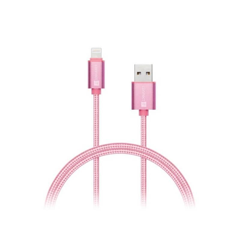 Kabel Connect IT Wirez Premium Metallic USB Lightning, 1m růžový