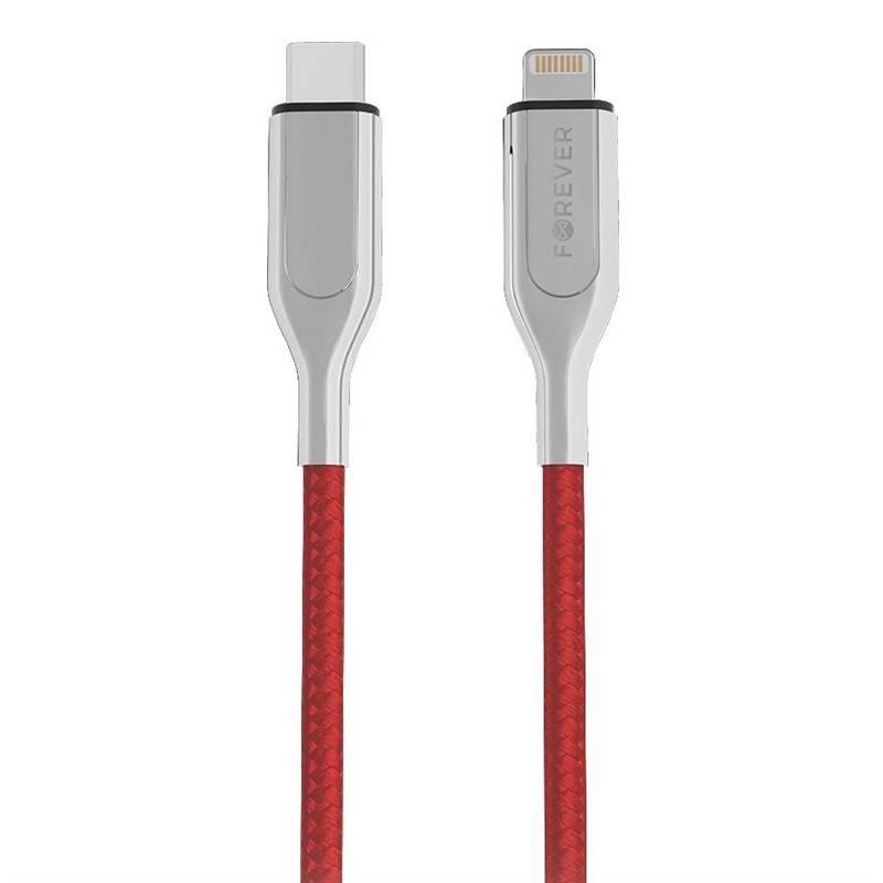 Kabel Forever USB-C Lightning, MFi, 1,5 m červený, Kabel, Forever, USB-C, Lightning, MFi, 1,5, m, červený