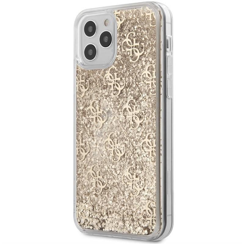 Kryt na mobil Guess 4G Liquid Glitter na Apple iPhone 12 12 Pro zlatý