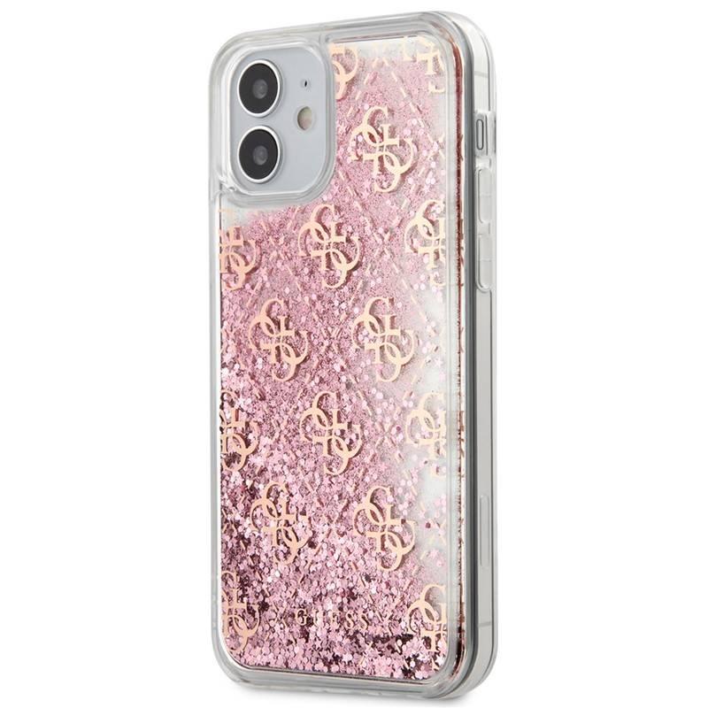 Kryt na mobil Guess 4G Liquid Glitter na Apple iPhone 12 mini růžový