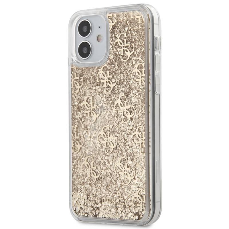 Kryt na mobil Guess 4G Liquid Glitter na Apple iPhone 12 mini zlatý