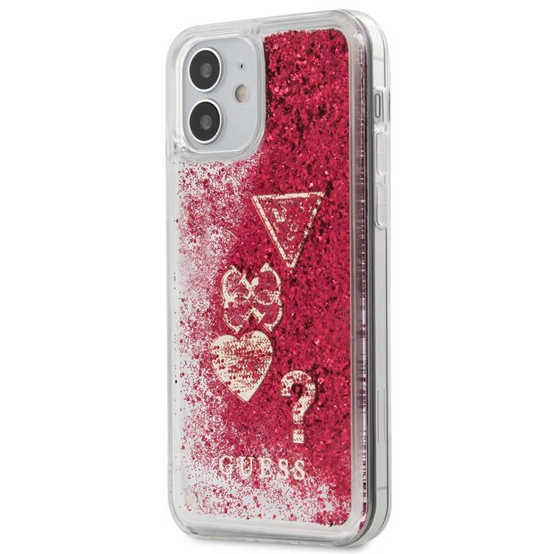Kryt na mobil Guess Liquid Glitter Charms na Apple iPhone 12 mini červený