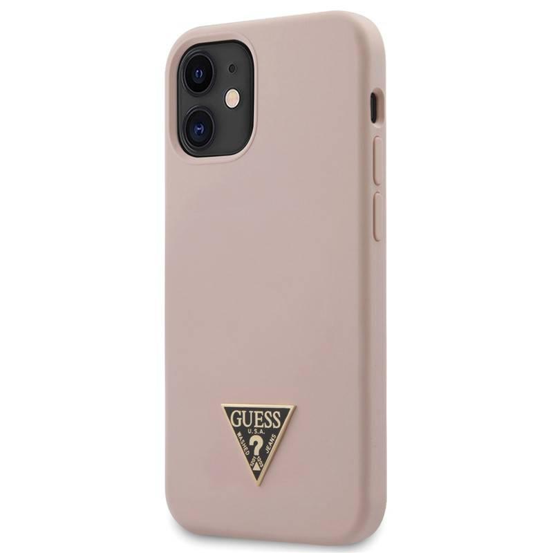 Kryt na mobil Guess Silicone Metal Triangle na Apple iPhone 12 mini růžový