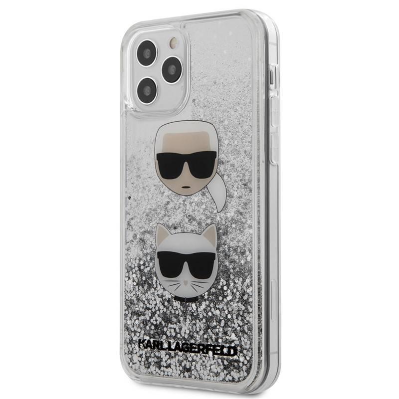 Kryt na mobil Karl Lagerfeld Liquid Glitter 2 Heads na Apple iPhone 12 12 Pro stříbrný