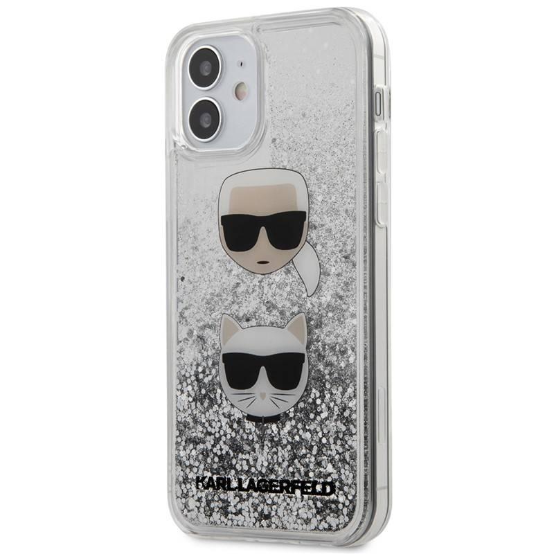 Kryt na mobil Karl Lagerfeld Liquid Glitter 2 Heads na Apple iPhone 12 mini stříbrný