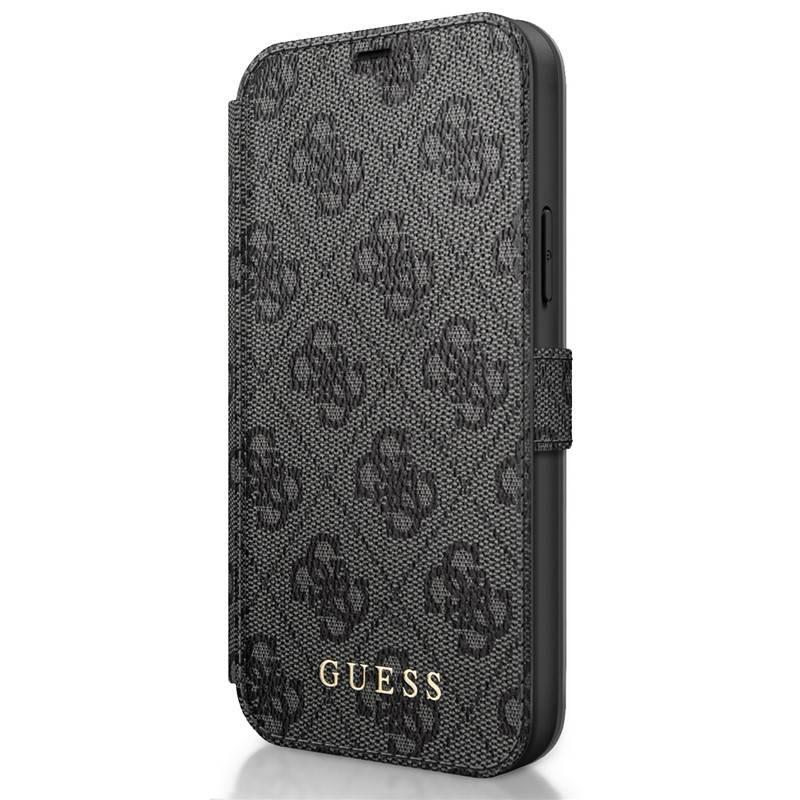 Pouzdro na mobil flipové Guess 4G Book na Apple iPhone 12 12 Pro šedé