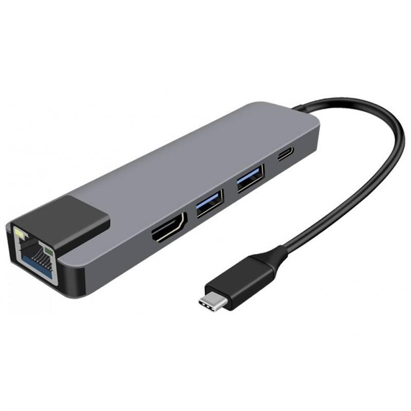 USB Hub WG USB-C HDMI, RJ45, 2x USB 3.0, USB-C stříbrný