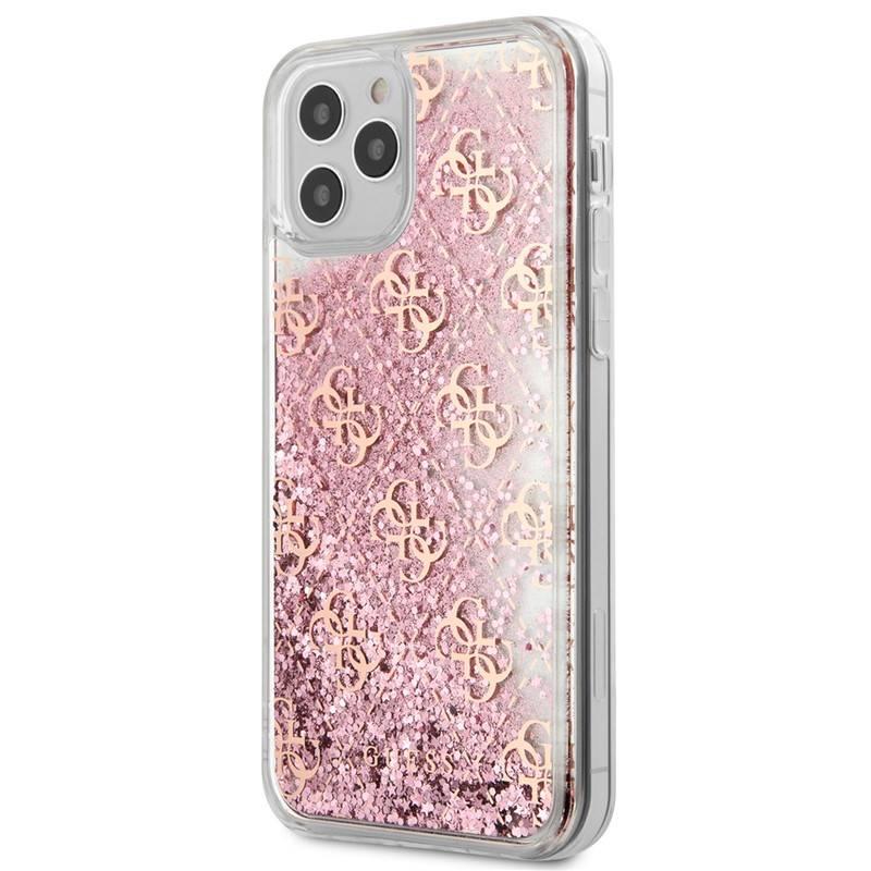 Kryt na mobil Guess 4G Liquid Glitter na Apple iPhone 12 12 Pro růžový