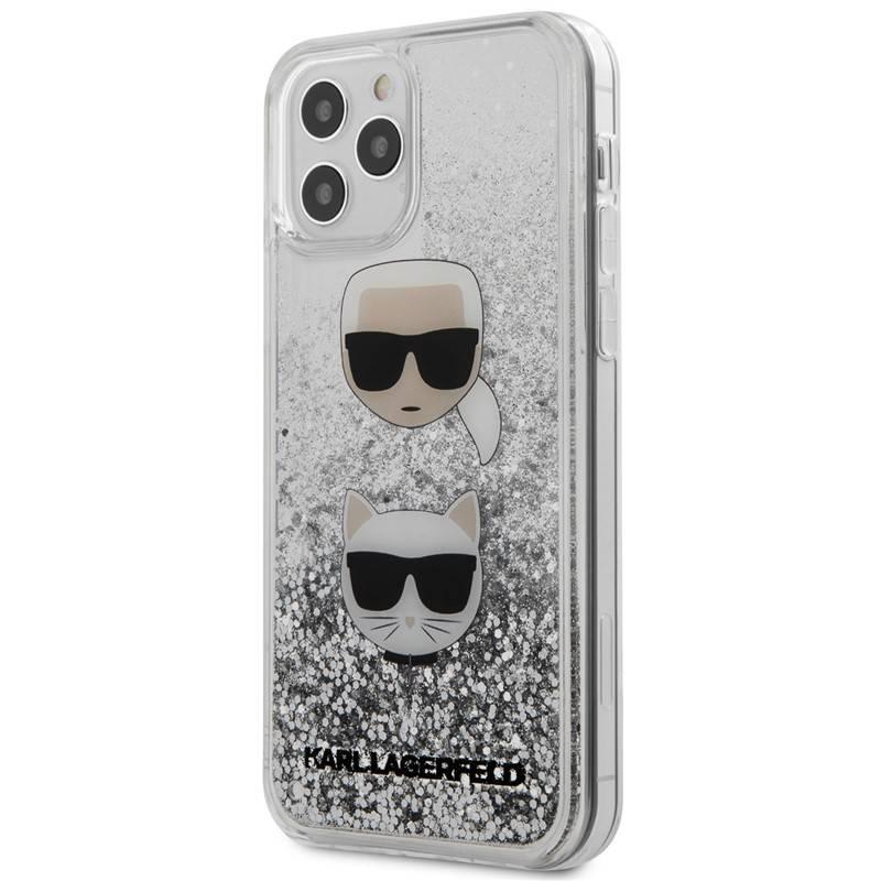 Kryt na mobil Karl Lagerfeld Liquid Glitter 2 Heads na Apple iPhone 12 Pro Max stříbrný