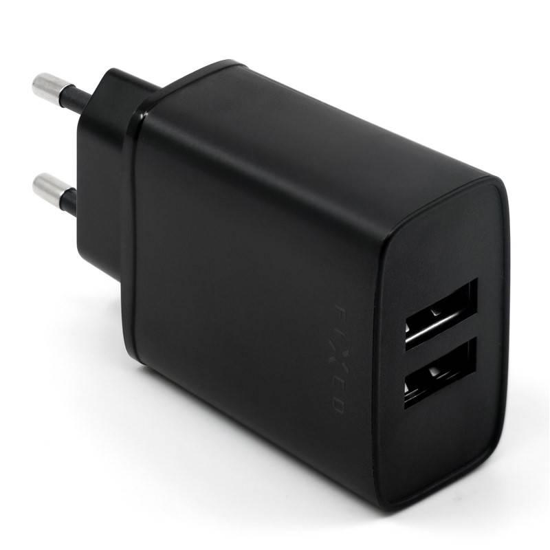 Nabíječka do sítě FIXED 2xUSB, 15W Smart Rapid Charge černá