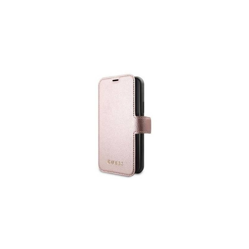 Pouzdro na mobil flipové Guess Iridescent Book na Apple iPhone 12 mini růžové