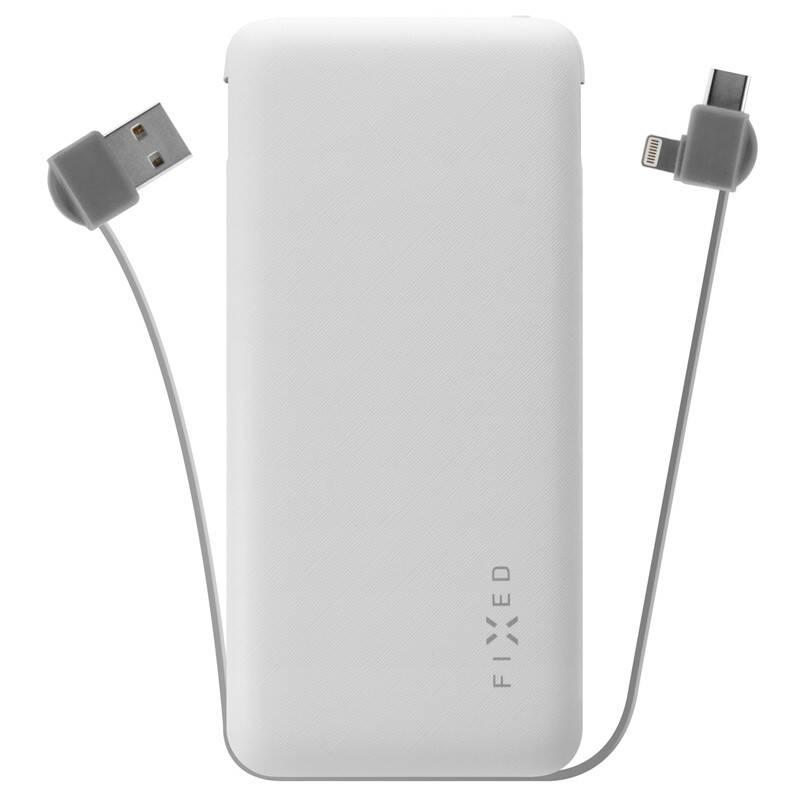 Powerbank FIXED Zen 10 000mAh, s kabelem USB Lightning, USB-C bílá