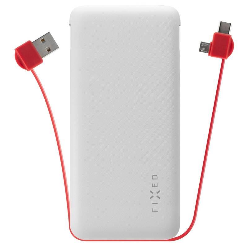 Powerbank FIXED Zen 10 000mAh, s kabelem USB Micro USB, USB-C bílá