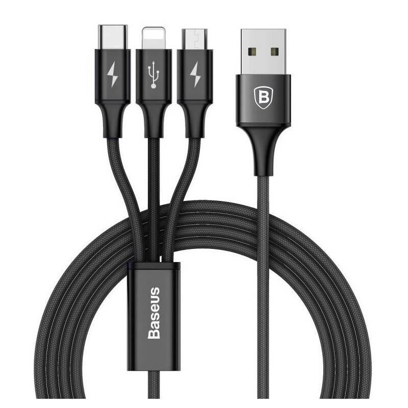 Kabel Baseus Rapid Series 3v1, USB Micro USB, Lightning, USB-C, 1,2m černý