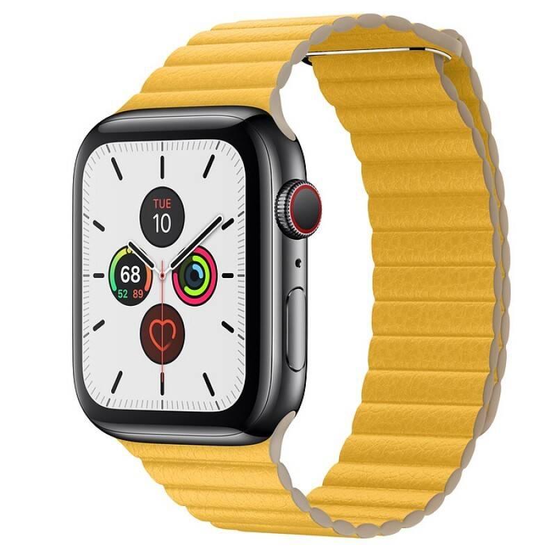 Řemínek COTEetCI Loop Band na Apple Watch 42 44mm, kožený, magnetický žlutý