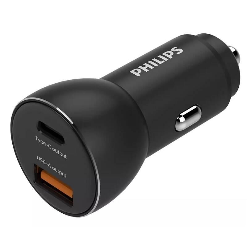 Adaptér do auta Philips 1x USB-C, 1x USB A černý