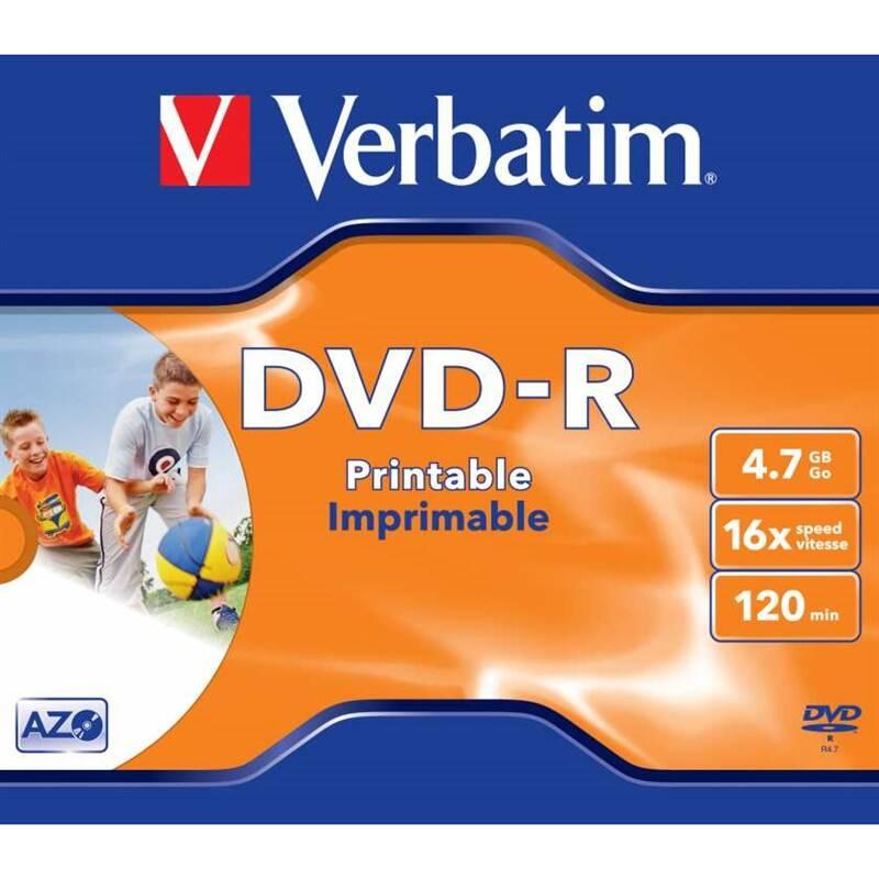 Disk Verbatim DVD-R 4,7GB, 16x, printable, jewel box, 1ks, Disk, Verbatim, DVD-R, 4,7GB, 16x, printable, jewel, box, 1ks