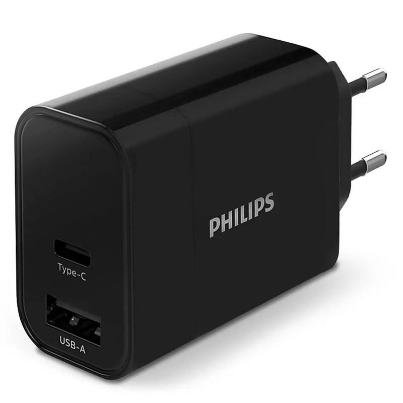 Nabíječka do sítě Philips 1x USB-C, 1x USB A černá