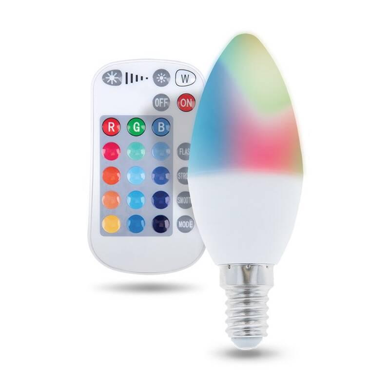 Žárovka LED Forever svíčka, E14 RGB 5W s dálkovým ovládáním