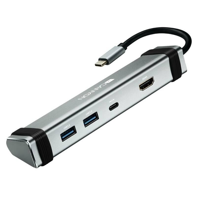 Dokovací stanice Canyon DS-3 USB-C HDMI, 2x USB 3.0, USB-C PD 60W stříbrná