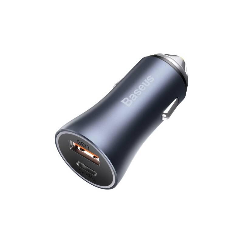 Adaptér do auta Baseus Golden Contactor Pro Dual, USB-C, USB, 40W šedý