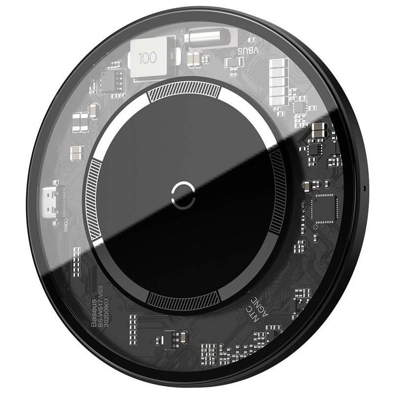 Bezdrátová nabíječka Baseus Simple Magnetic 15W černá průhledná