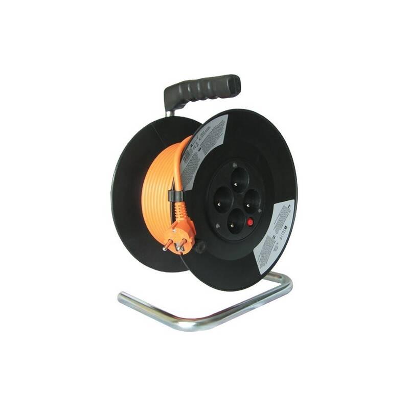 Kabel prodlužovací na bubnu Solight 4 zásuvky, 50m, 3x 1,5mm2 černý oranžový