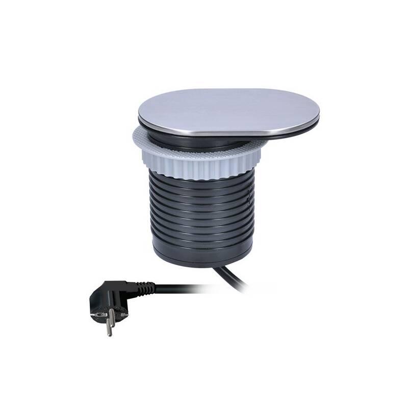 Kabel prodlužovací Solight 1x vestavná zásuvka, 1x USB, 1,9m černý stříbrný