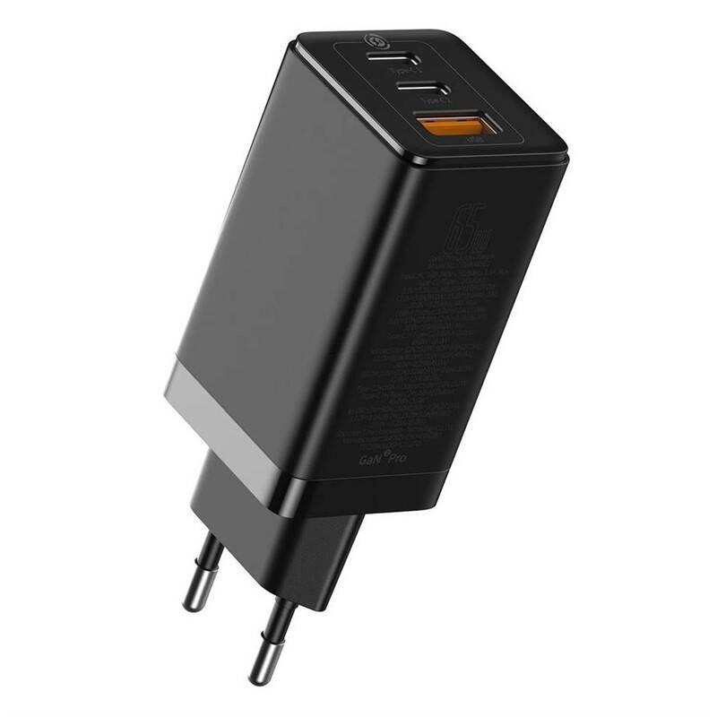 Nabíječka do sítě Baseus GaN2 Pro Quick Charger, 2x USB-C, 1x USB, QC 4 , 65W USB-C kabel 1m černá