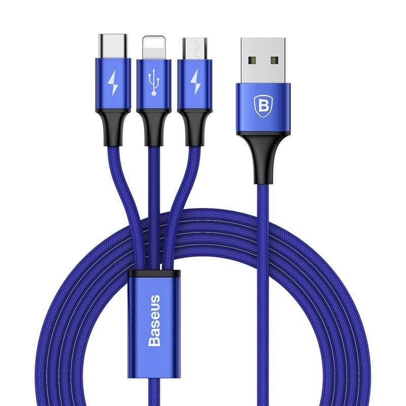Kabel Baseus Rapid Series 3v1, USB Micro USB, Lightning, USB-C, 1,2m modrý