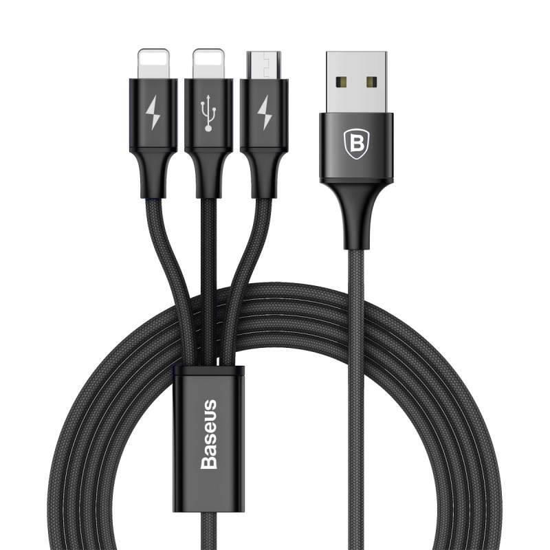 Kabel Baseus Rapid Series USB Micro USB, 2x Lightning, 1,2m černý