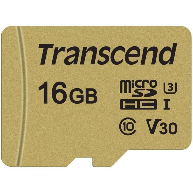 Paměťová karta Transcend 500S microSDHC 16GB UHS-I U3 adapter, Paměťová, karta, Transcend, 500S, microSDHC, 16GB, UHS-I, U3, adapter