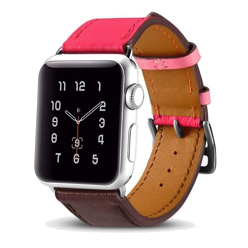 Řemínek iCarer na Apple Watch 42 44 mm Hovězí Kůže Hermes hnědý růžový