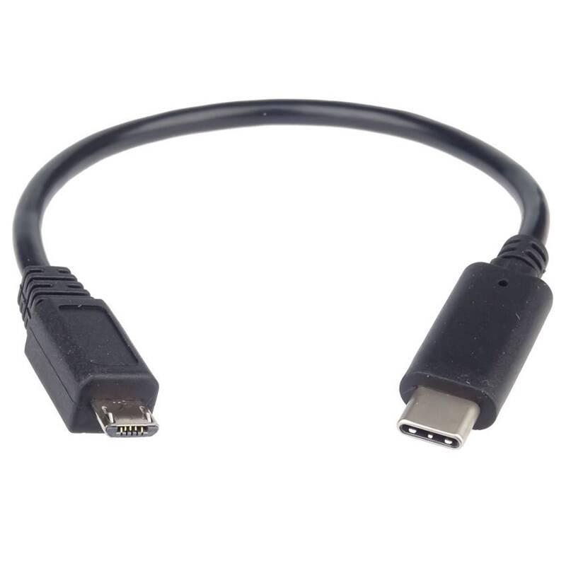 Kabel PremiumCord Micro USB USB-C, 20 cm černý