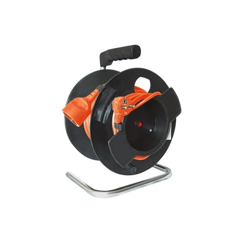 Kabel prodlužovací na bubnu Solight 1 zásuvka, 25m, 3x 1,5mm2 černý oranžový