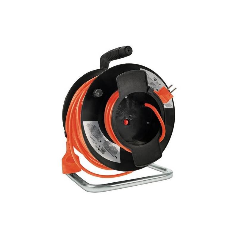Kabel prodlužovací na bubnu Solight 1 zásuvka, 50m, 3x 1,5mm2 černý oranžový