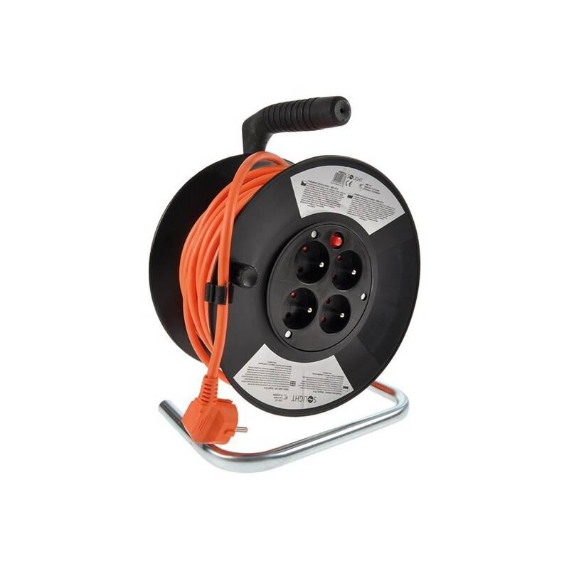 Kabel prodlužovací na bubnu Solight 4 zásuvky, 25m, 3x 1,0mm2 černý oranžový