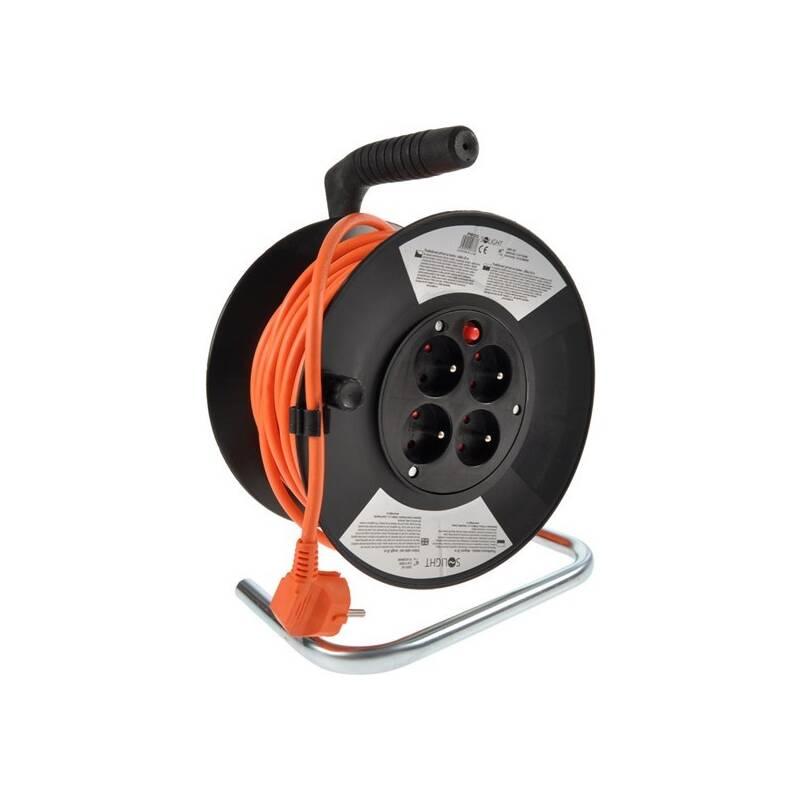 Kabel prodlužovací na bubnu Solight 4 zásuvky, 25m, 3x 1,5mm2 černý oranžový
