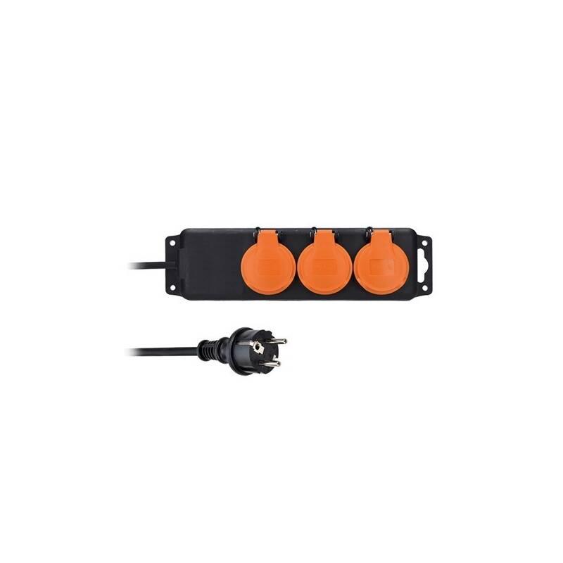 Kabel prodlužovací Solight 3 zásuvky, gumový kabel, venkovní, IP44, 5m černý