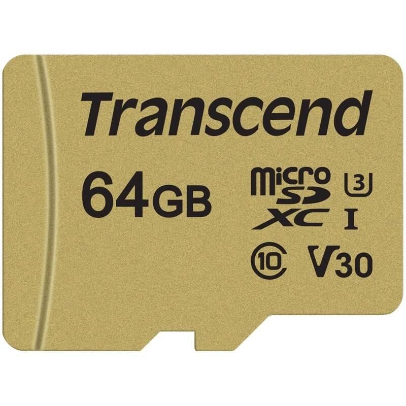 Paměťová karta Transcend 500S microSDXC 64GB UHS-I U3 adapter, Paměťová, karta, Transcend, 500S, microSDXC, 64GB, UHS-I, U3, adapter