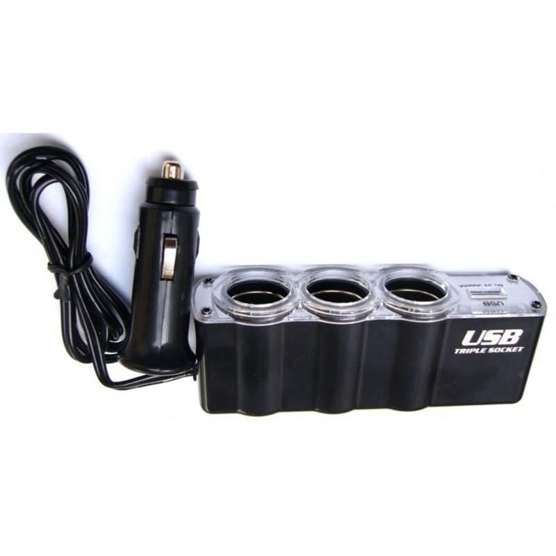 Adaptér do auta WG 3x 12V USB s prodloužením černý