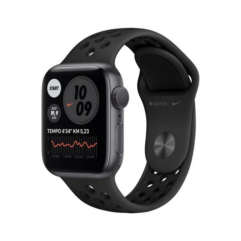 Chytré hodinky Apple Watch Nike Series 6 GPS Cellular, 40mm pouzdro z vesmírně šedého hliníku - antracitově černý sportovní řemínek Nike
