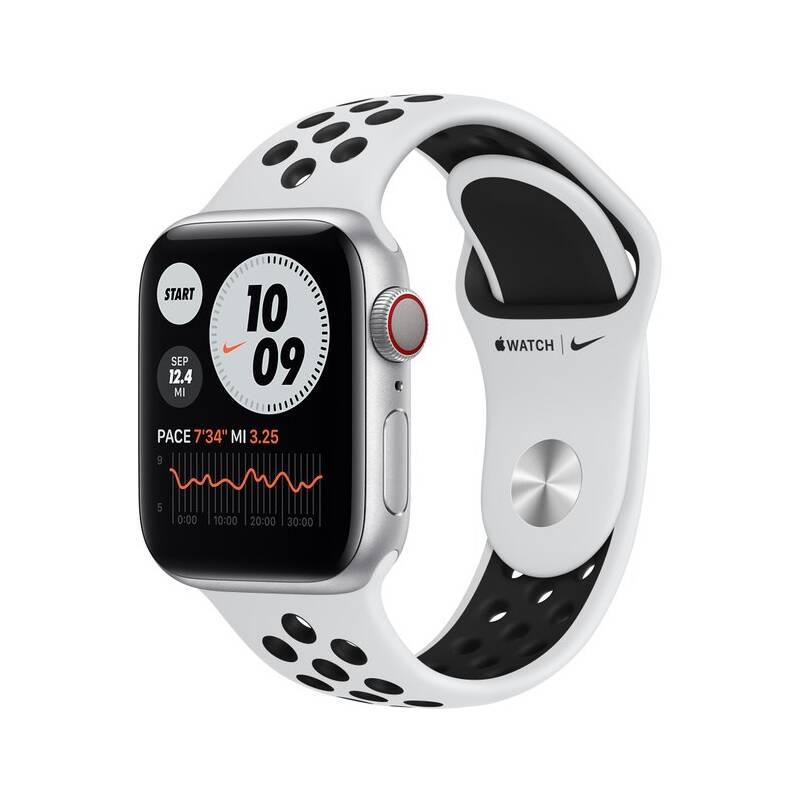 Chytré hodinky Apple Watch Nike Series 6 GPS Cellular, 40mm pouzdro ze stříbrného hliníku - platinový černý sportovní řemínek Nike