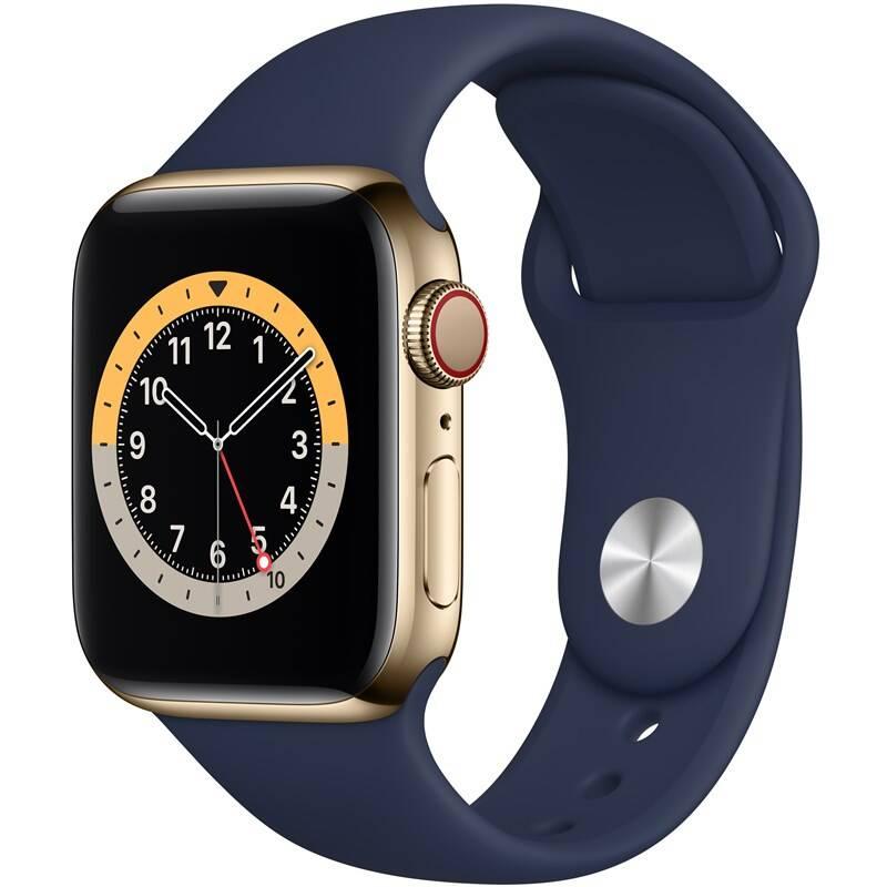 Chytré hodinky Apple Watch Series 6 GPS Cellular, 40mm zlaté pouzdro z nerezové oceli - námořnicky tmavomodrý sportovní náramek, Chytré, hodinky, Apple, Watch, Series, 6, GPS, Cellular, 40mm, zlaté, pouzdro, z, nerezové, oceli, námořnicky, tmavomodrý, sportovní, náramek
