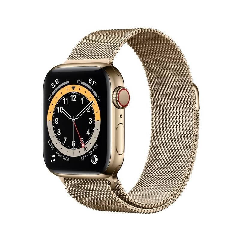 Chytré hodinky Apple Watch Series 6 GPS Cellular, 44mm zlaté pouzdro z nerezové oceli - zlatý milánský tah
